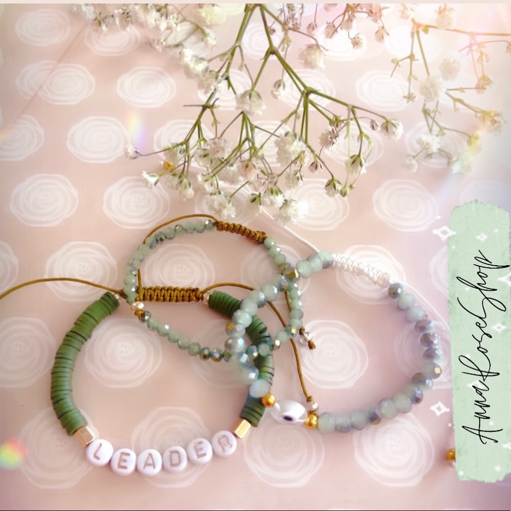 Set 3 bracelets beautiful green crystal beads